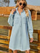 Button Up Collared Neck Raw Hem Denim Dress