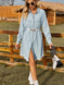 Button Up Collared Neck Raw Hem Denim Dress