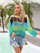 Color Block Openwork Boat Neck Cover Up