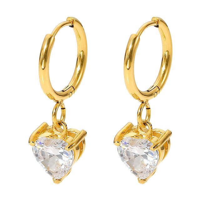 18K gold plated Stainless steel CZ Heart dangle earrings