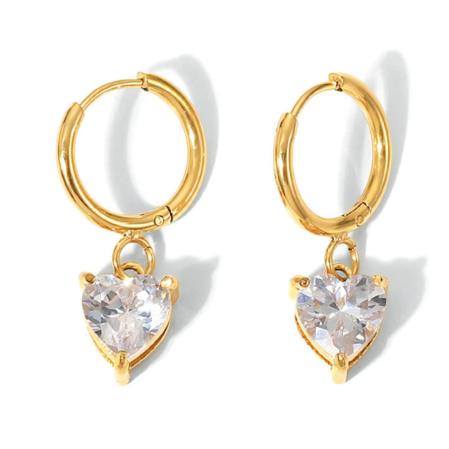 18K gold plated Stainless steel CZ Heart dangle earrings