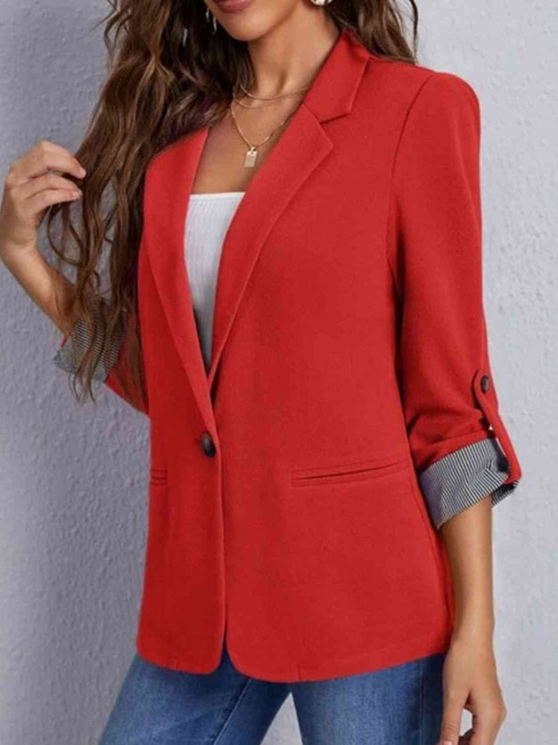 Lapel Collar Roll-Tab Sleeve Blazer