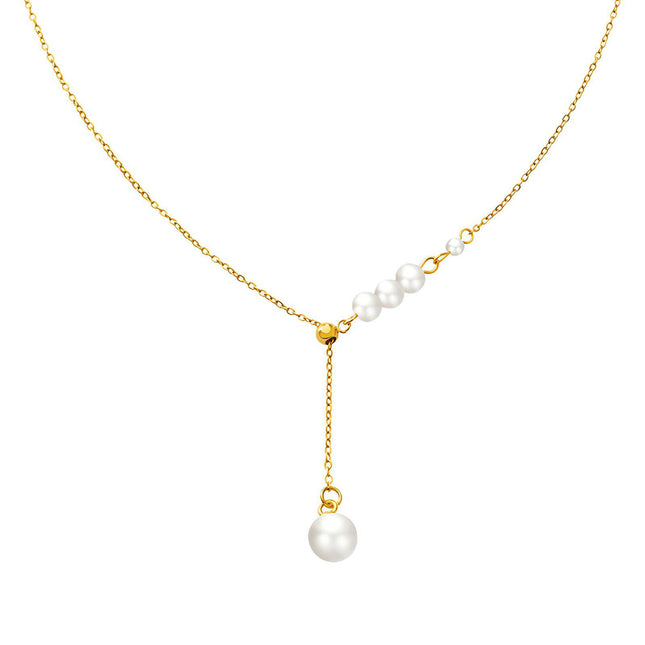 18K gold plated Stainless steel faux pearl necklace adjustable length