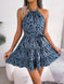 Halter Neck Printed Tie Waist Sleeveless Mini Dress