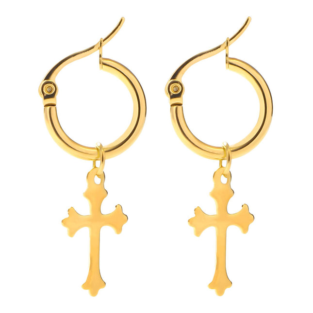 18K gold plated Stainless steel  Crosses earrings