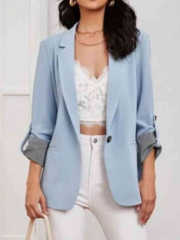 Lapel Collar Roll-Tab Sleeve Blazer