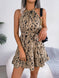 Halter Neck Printed Tie Waist Sleeveless Mini Dress